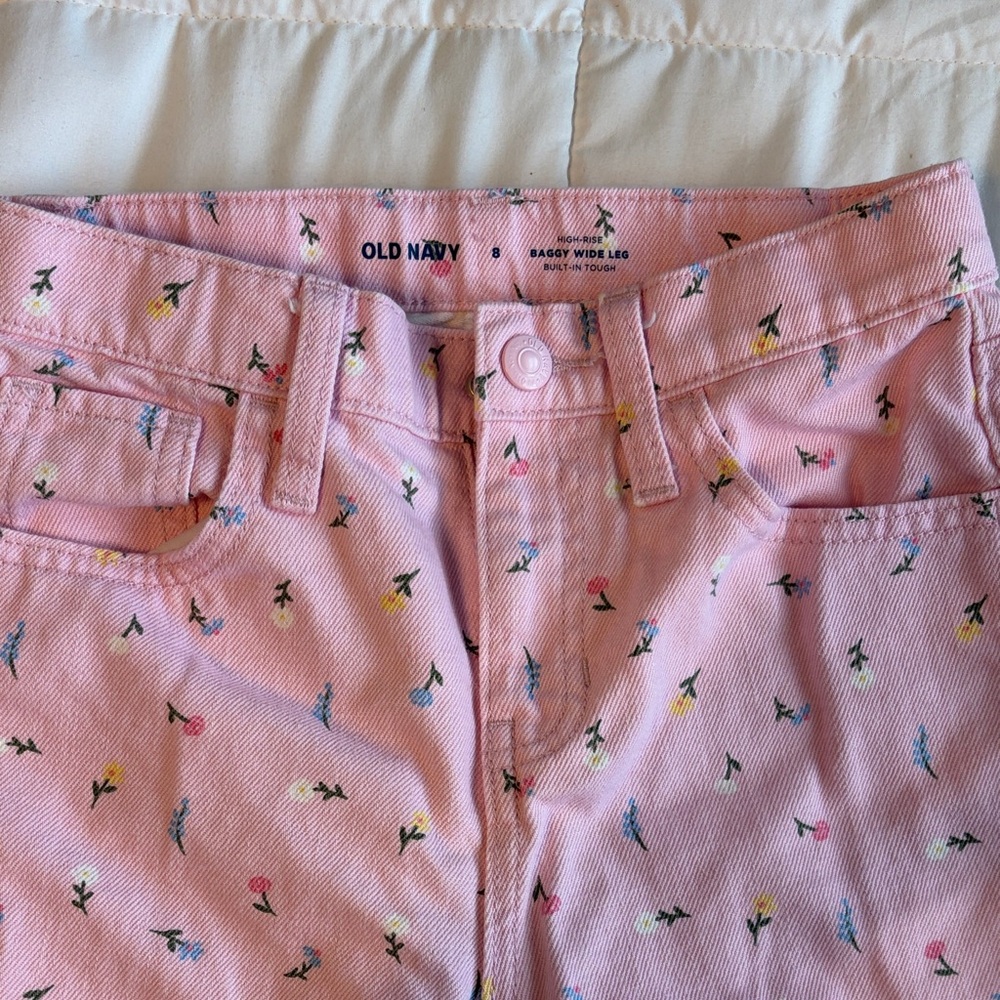 Girls Old Navy Pink Floral Baggy Wide-Leg Jeans